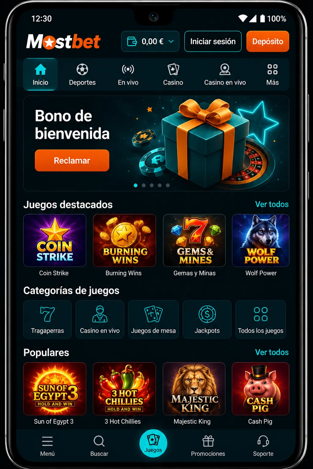 Mostbet app: secciones principales dentro de la aplicación móvil