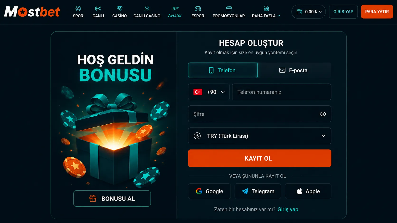Mostbet login: hesap açmanın dört yolu