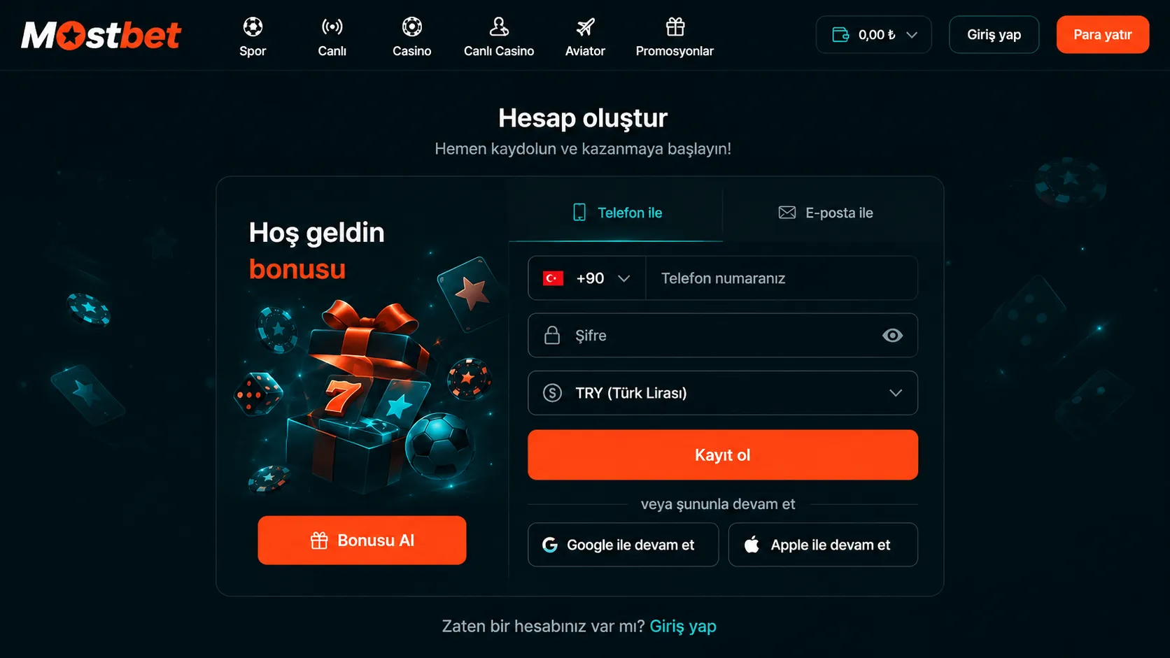 Mostbet login: e-posta veya telefon ile kimlik doğrulama