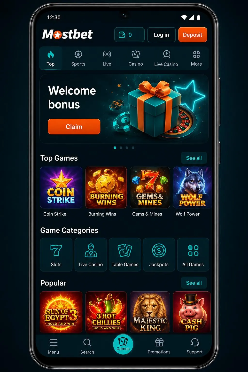Main sections inside the Mostbet APP