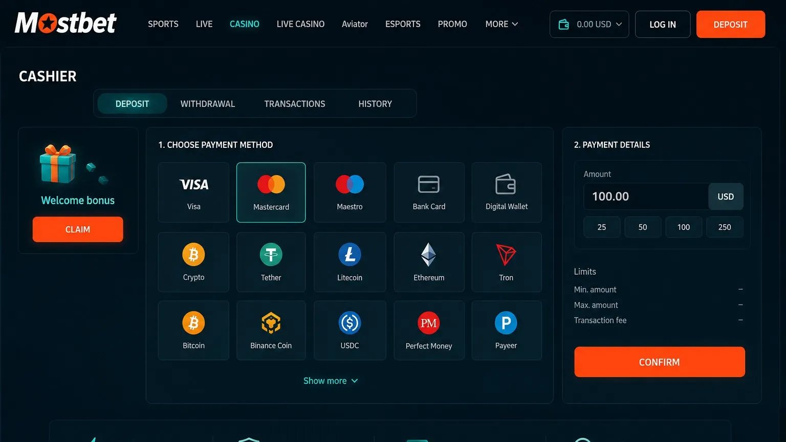 Mostbet withdrawal: deposits, payout speed and limits